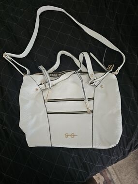 Jessica Simpson White Shoulder Bag with Gold Hardware